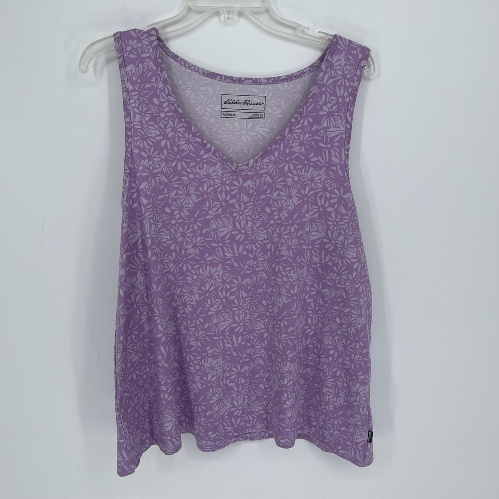 Eddie Bauer Women's Purple‎ Floral V-Neck Stretch Sleepwear Tank Top Size XL